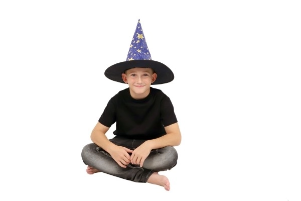 Chapeau de sorcier pour enfants diamètre 38cm bleu-or dans un sac carnaval