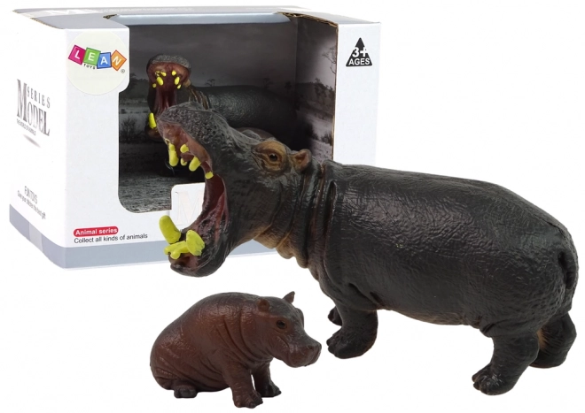 Ensemble de 2 figurines Hippopotame avec petits animaux du monde