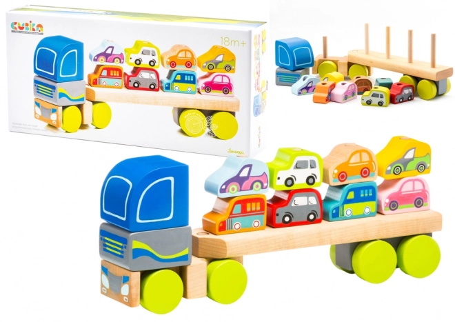 Camion en bois avec voitures - puzzle 12 pièces