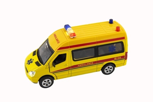 Auto ambulance métal/plastique 15cm à piles avec lumière et son à remontage arrière 6pcs en boîte