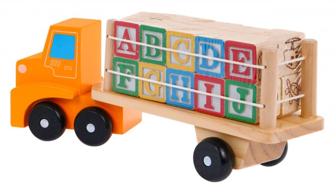 Camion en bois avec remorque et blocs pour enfants 2+ Jouet éducatif + blocs avec lettres et chiffres