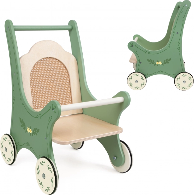 Poussette vintage en bois pour poupées