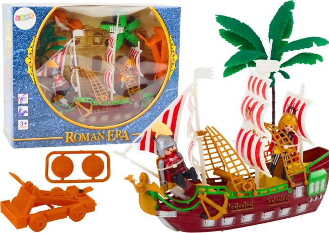 Navire romain avec lumières et sons avec catapulte et palmiers