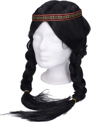 Perruque noire avec tresses pour costume indien