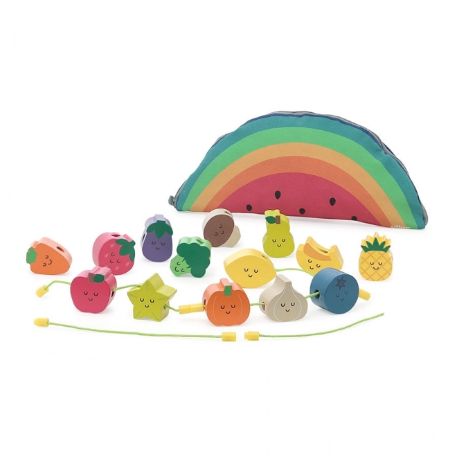 Perles enfilables en bois fruits et légumes