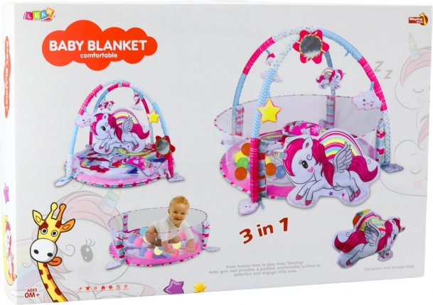 Tapis de jeu éducatif pour bébés 3 en 1 avec licorne rose