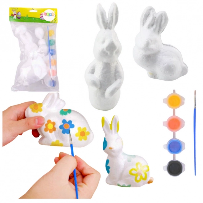 Ensemble de peinture décorations en polystyrène 4 lapins avec peintures et pinceau