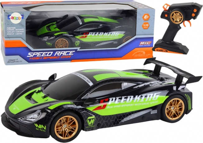 voiture RC de sport 1:10 vert‑noir avec LED et 2,4 GHz