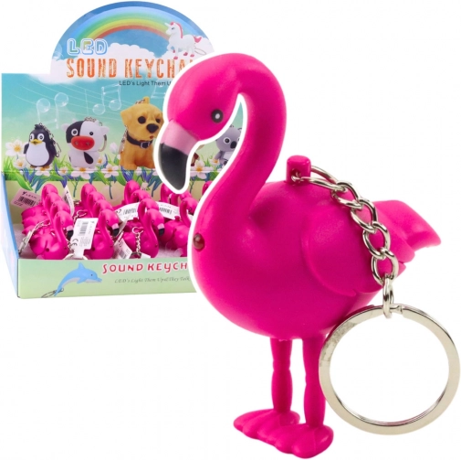 Porte-clés flamant avec LED et son rose