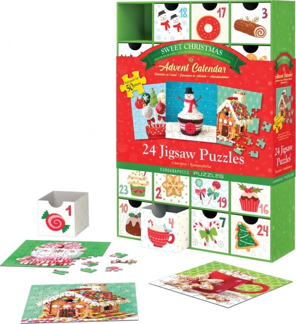Calendrier de l'Avent avec puzzle Eurographics 24 x 50 pièces – Douceurs de Noël