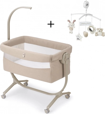 Berceau latéral avec fonction balancelle et mobile musical Cullami, beige