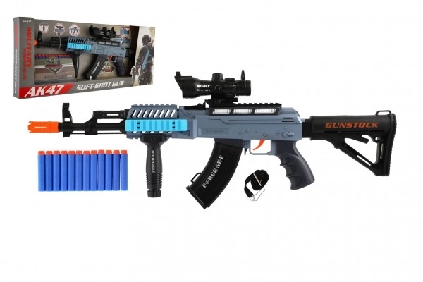 Fusil mitrailleur avec balles en mousse + 12 balles plastique 60cm sur batterie avec lumière, son dans une boîte 65x27x6cm