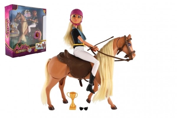 Cheval à bascule + Poupée cavalière Anlily articulée plastique avec accessoires dans une boîte 32x36x11cm