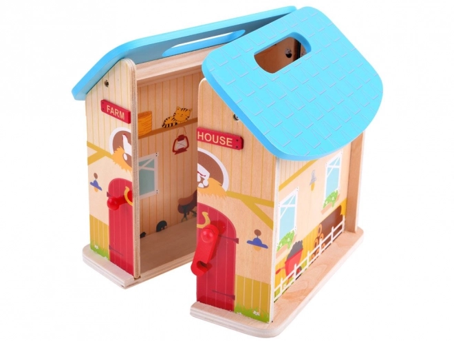 Maison pliante en bois avec ferme d'animaux