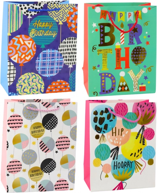 Sachet cadeau en papier pour anniversaire 23 × 18 × 10,5 cm – motifs colorés