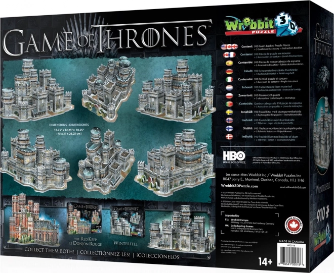 Puzzle 3D WREBBIT Jeu des Trônes : Winterfell 910 pièces