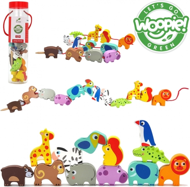 Woopie Green animaux safari à enfiler en bois – 13 pièces