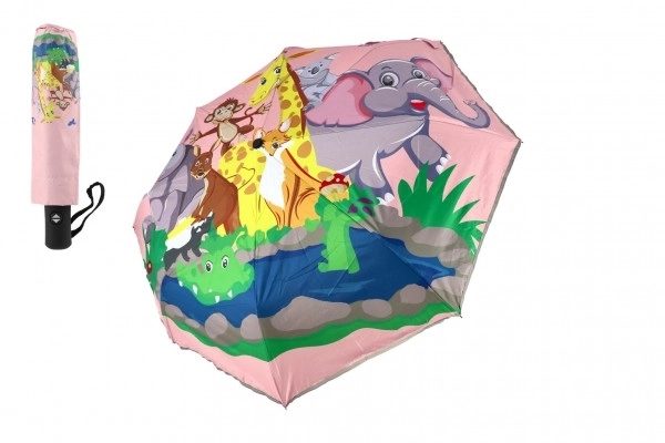 Parapluie Animaux pliable automatique tissu/métal 28cm rose en sac
