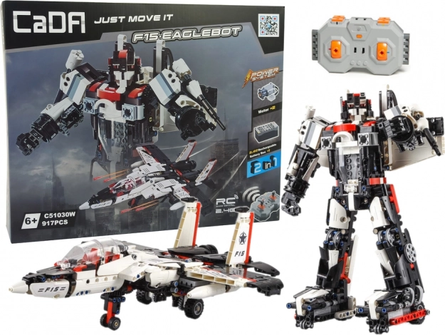 Kit de construction CADA robot et chasseur F15 2-en-1 avec télécommande, 917 pièces