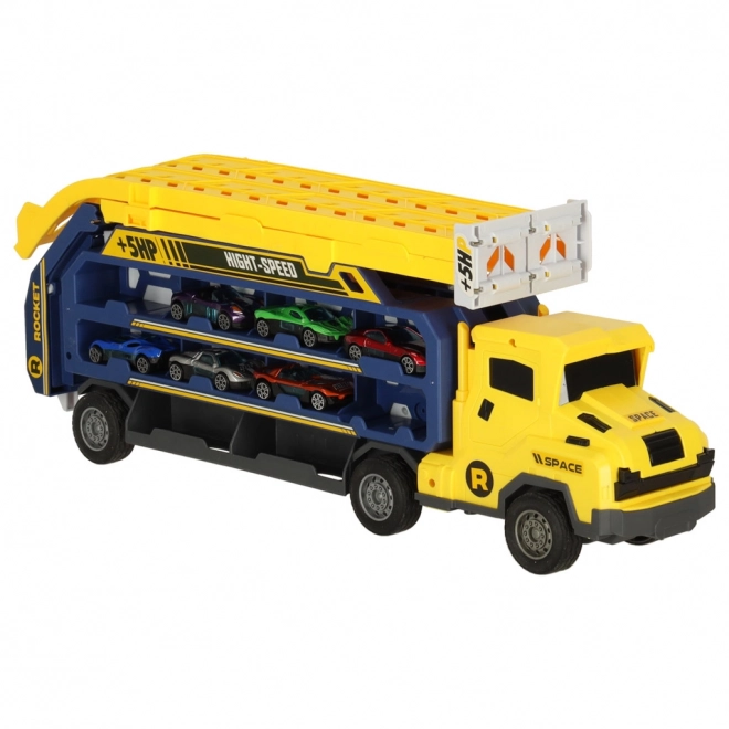 Circuit automobile jaune avec transporteur - 6 pièces