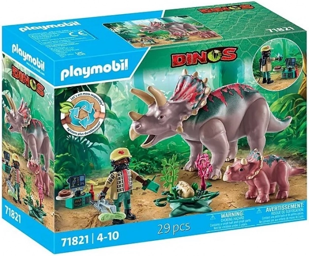 Playmobil dinos triceratops avec bébé et chercheur