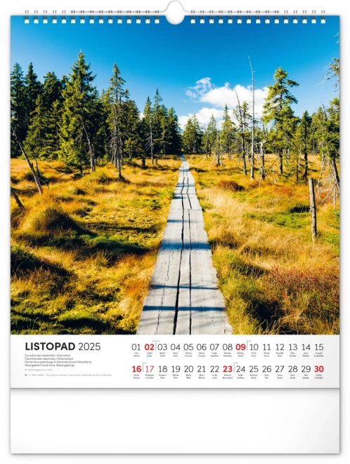 Calendrier mural NOTIQUE Balades dans le paysage tchèque 2025, 30 x 34 cm