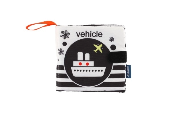 Petit livre doux en tissu 12x11cm 3 types sur carte dans un sac 3m+