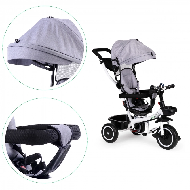 ECOTOYS Tricycle avec pare-soleil et barre de poussée - gris