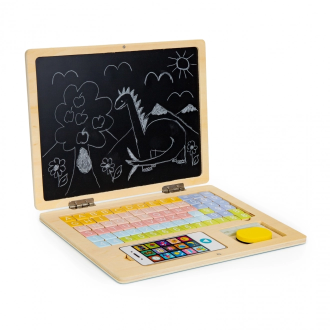 ECOTOYS Ordinateur portable en bois avec écran magnétique - rose