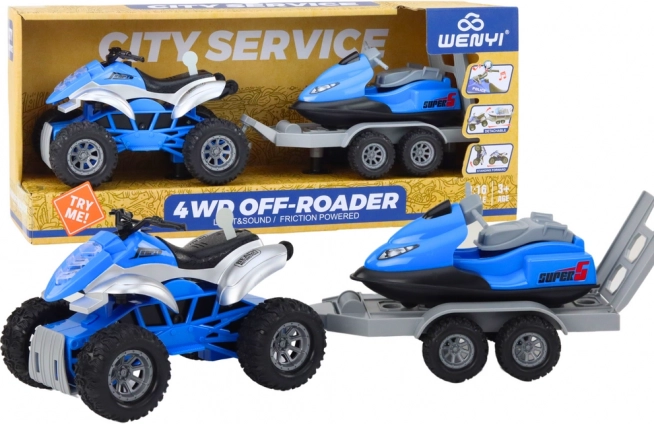 ensemble de jouets quad avec remorque et scooter des mers