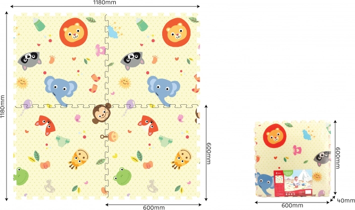 Blocs en mousse souples avec animaux 60 × 60 cm, lot de 4 pièces
