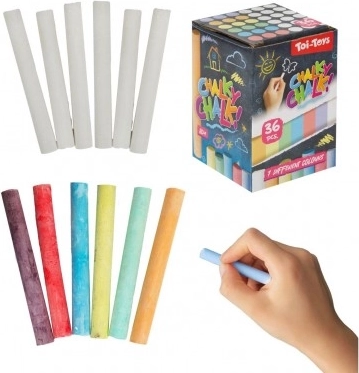 Craies de tableau blanches et colorées en boîte