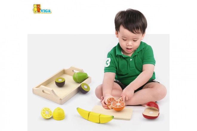 Fruits à découper en bois avec plateau
