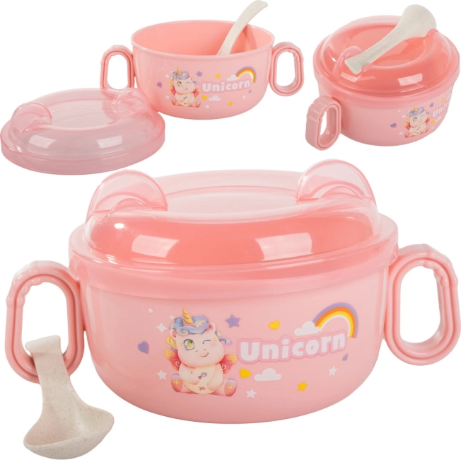 Bol pour enfant avec couvercle et cuillère 600 ml avec poignées