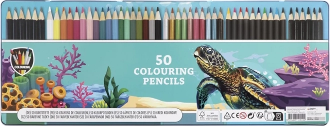 Crayons de couleur dans une boîte en métal 50 pcs