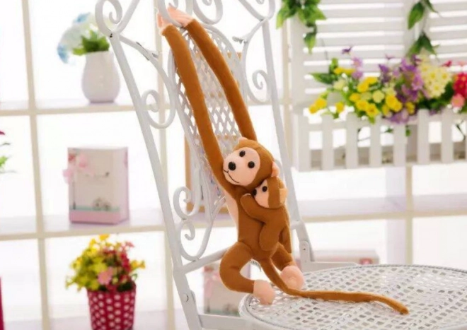 Singe en peluche avec bébé 70 cm