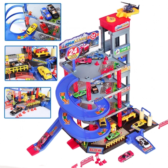 Garage multi-niveaux Woopie avec station de lavage et hélicoptère