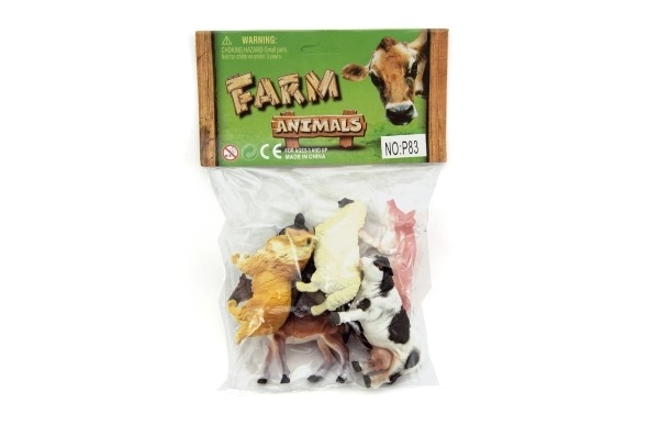 Animaux de la ferme domestique 6 pièces en plastique 9cm dans un sachet 16,5x27x5cm