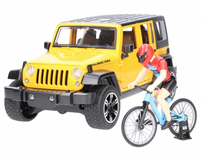 Bruder Jeep Wrangler Rubicon avec cycliste et vélo