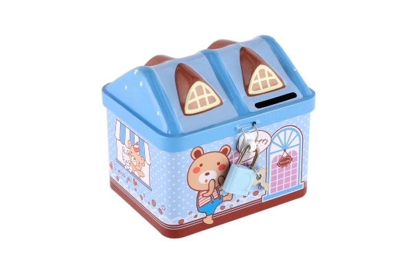 Tirelire maisonnette en métal avec serrure 12x11cm