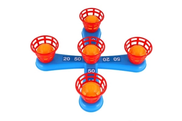 Jeu de lancer en plastique croix avec anneaux + paniers avec balles dans un filet