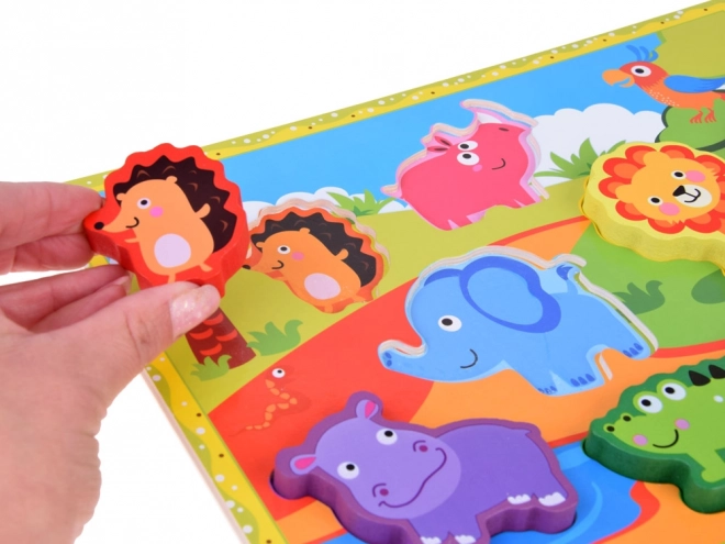 Puzzle en bois safari animaux 7 pièces formes assorties ZA5256