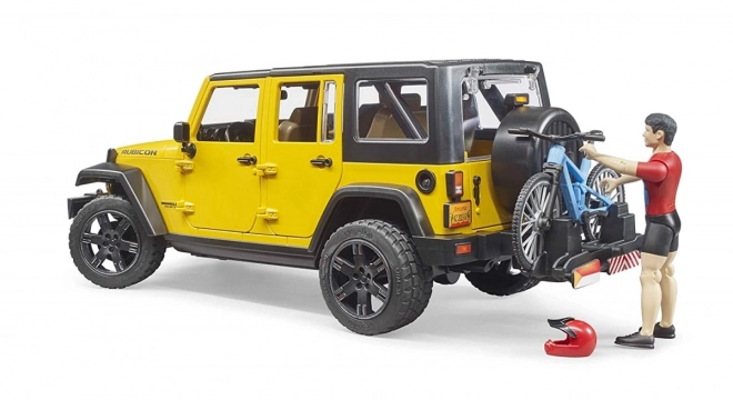 Bruder Jeep Wrangler Rubicon avec cycliste et vélo