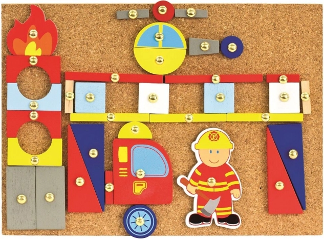 Bino jeu avec petit marteau pompiers – set de construction créatif en liège