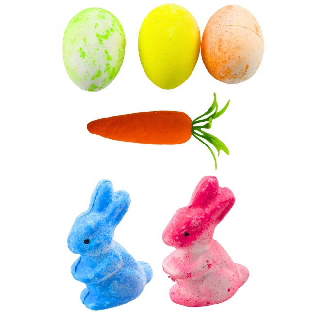 Décoration de Pâques dans un panier avec lapins, œufs et carottes 6 pcs