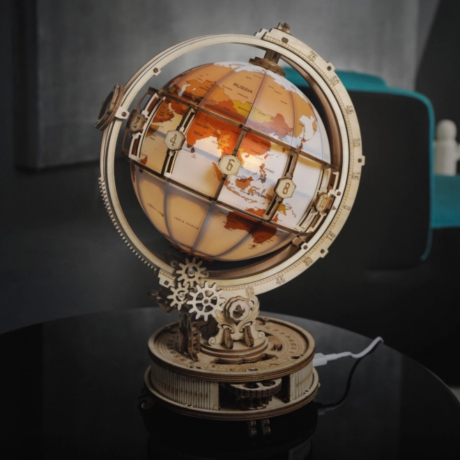 RoboTime Puzzle mécanique 3D en bois Globe lumineux