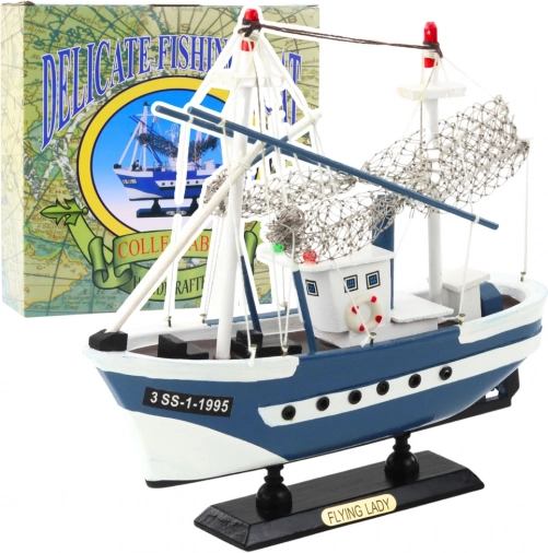 Modèle de bateau de pêche de collection Flying Lady bleu 24x23 cm