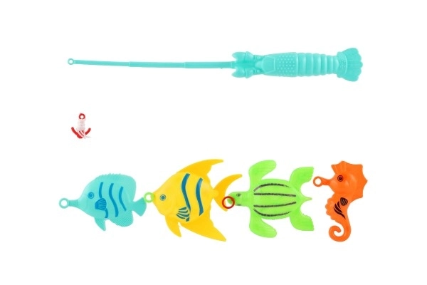 Jeu de poisson/pêcheur avec canne à pêche 26cm plastique 5 couleurs sur carte 15,5x49x2cm