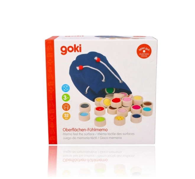 Goki Jeu tactile II – différentes surfaces dans un sac en coton - 32 pièces