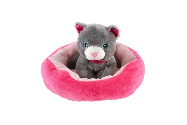 Petit animal chien dans son panier peluche 4 couleurs 22x24cm 24m+